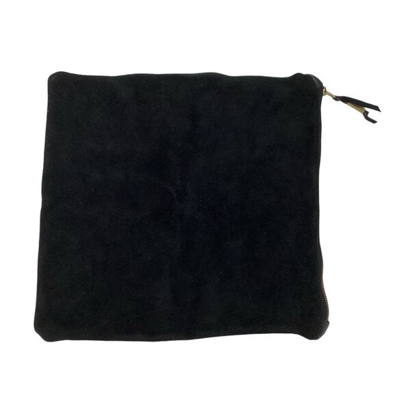 Leather Suede Black Clutch Fold Over Pouch Zip Closure Patchwork Minimal Purse - Picture 4 of 7